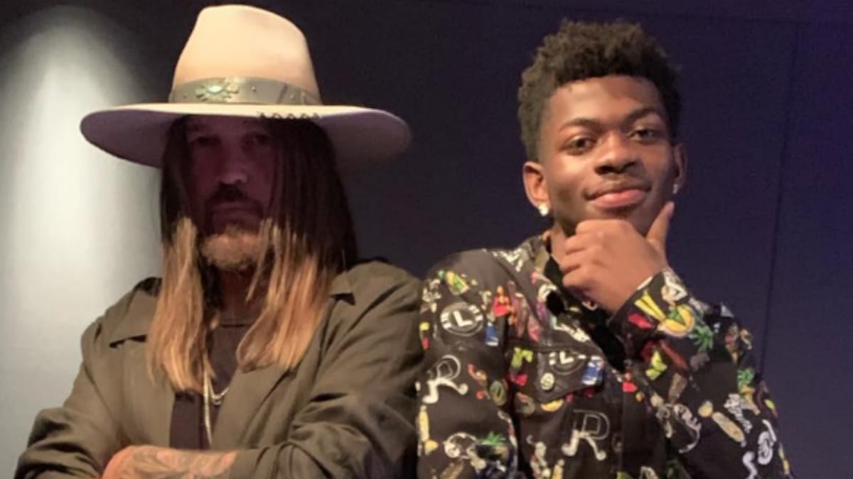 Billy Ray Cyrus and Lil Nas X pose together while making the remix of Old Town Road