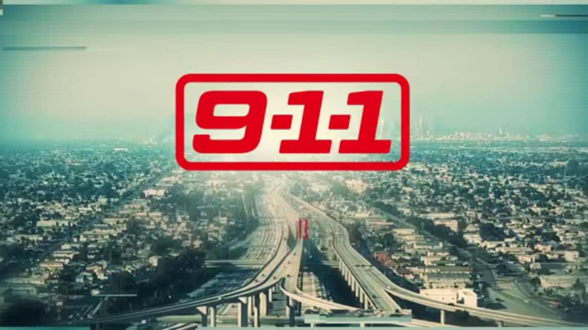 9-1-1 opening scene with the logo and backdrop of Los Angeles.