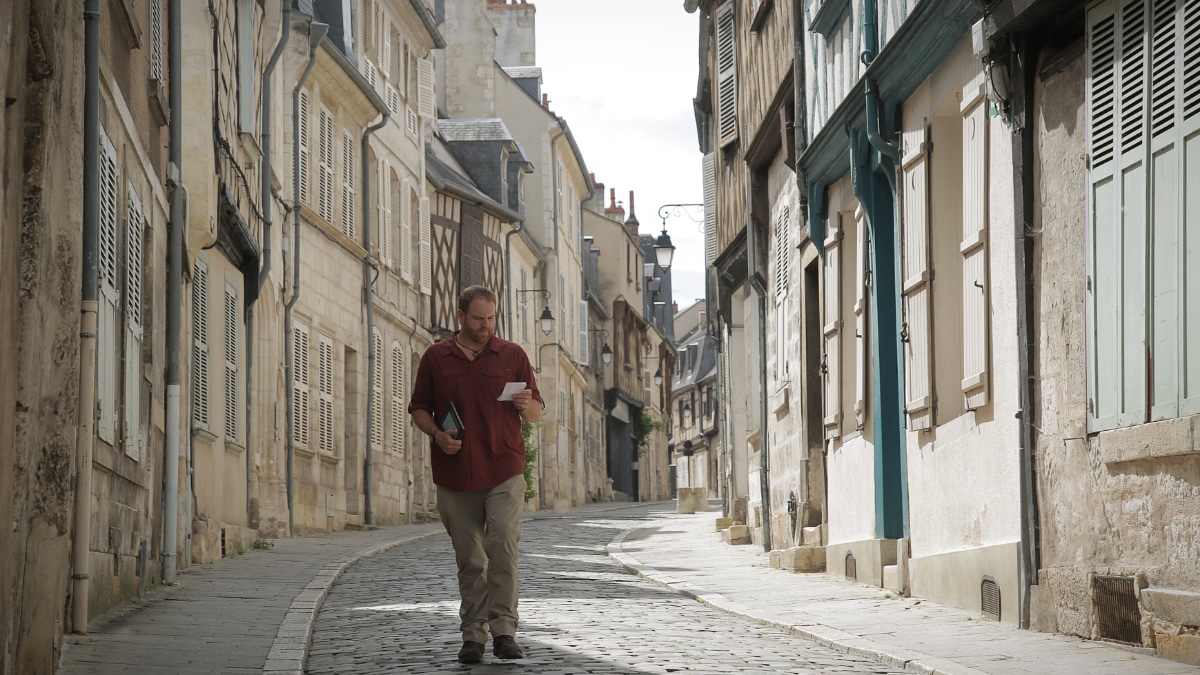 On the hunt for the Golden Owl of France, Josh Gates is in Bourges, France. Pic credit: Discovery