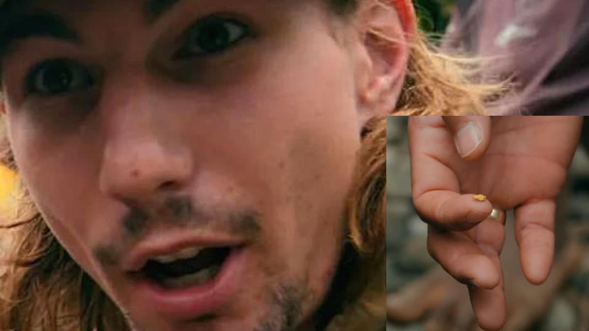 Parker the moment he realizes the "stone" is a gold nugget. Pic credit: Discovery