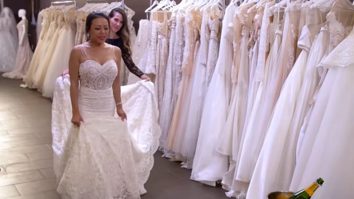 Gentille tries on her wedding dress on Marrying Millions