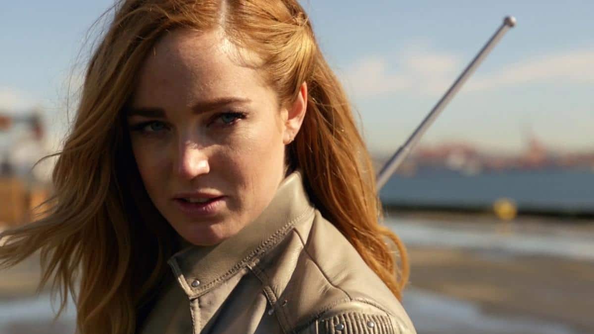 Caity Lotz as Sara Lance on Legends of Tomorrow.