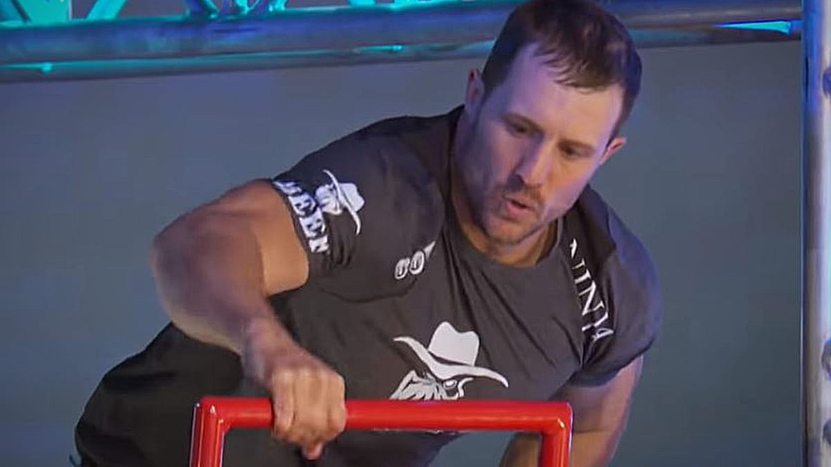 Lance Pekus is all determination and focus as he cinches his sixth opportunity on American Ninja Warrior. Pic credit: NBC