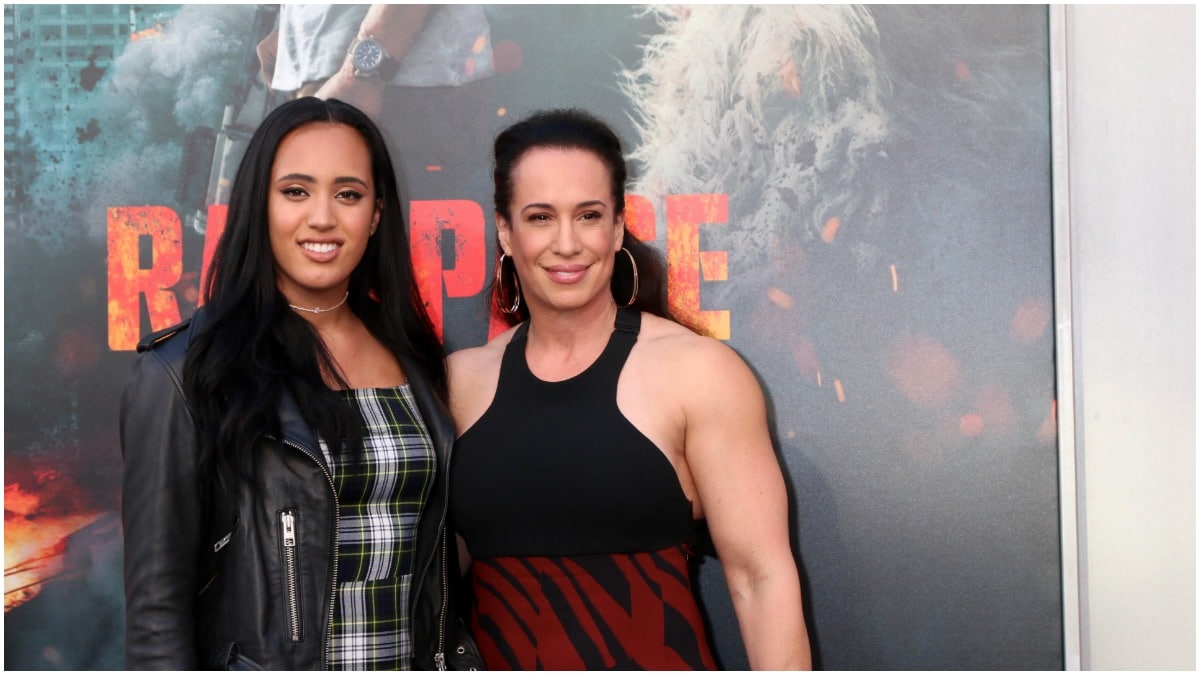 Simone Johnson and her mother at the Rampage premiere.
