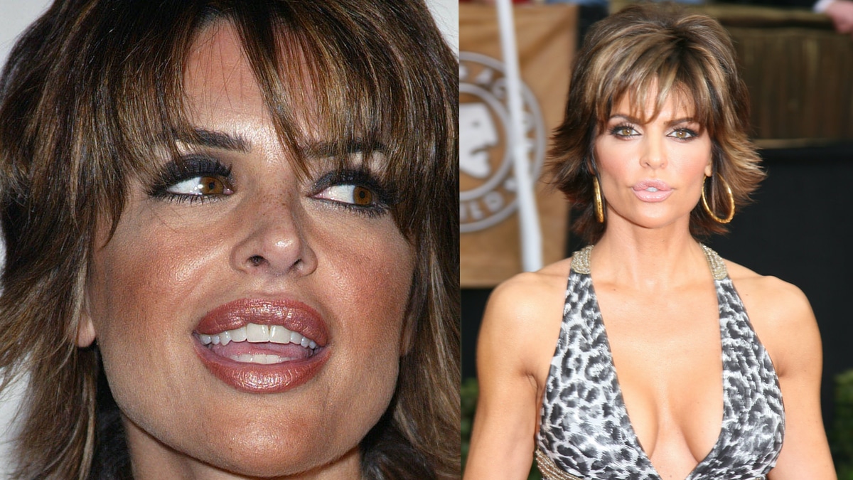 Two photos of Lisa Rinna at different events, one headshot and the other a body shot