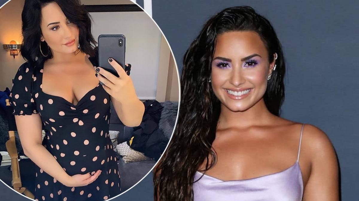 Demi Lovato and photo of her pretending to be pregnant