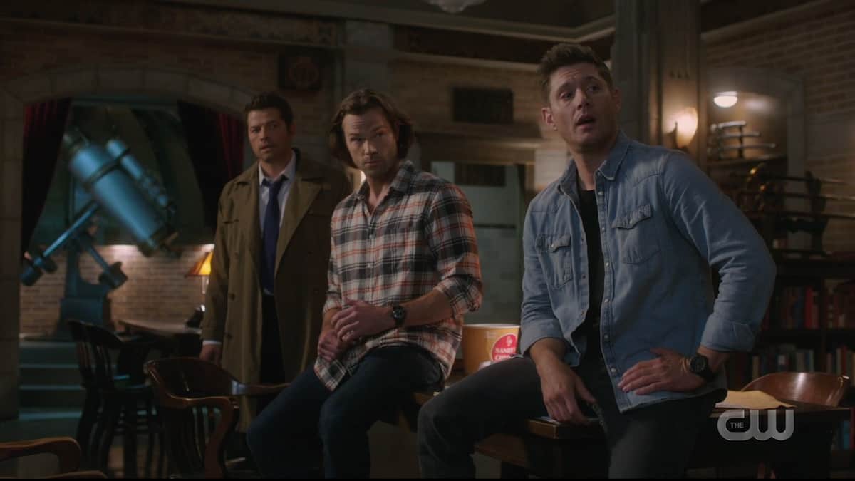 Cass, Sam, and Dean gather to make a plan against God. Pic credit: The CW