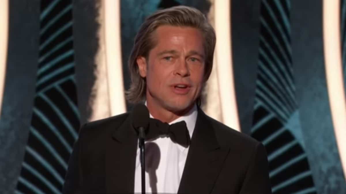 Brad Pitt giving his speech at the Golden Globes 2020