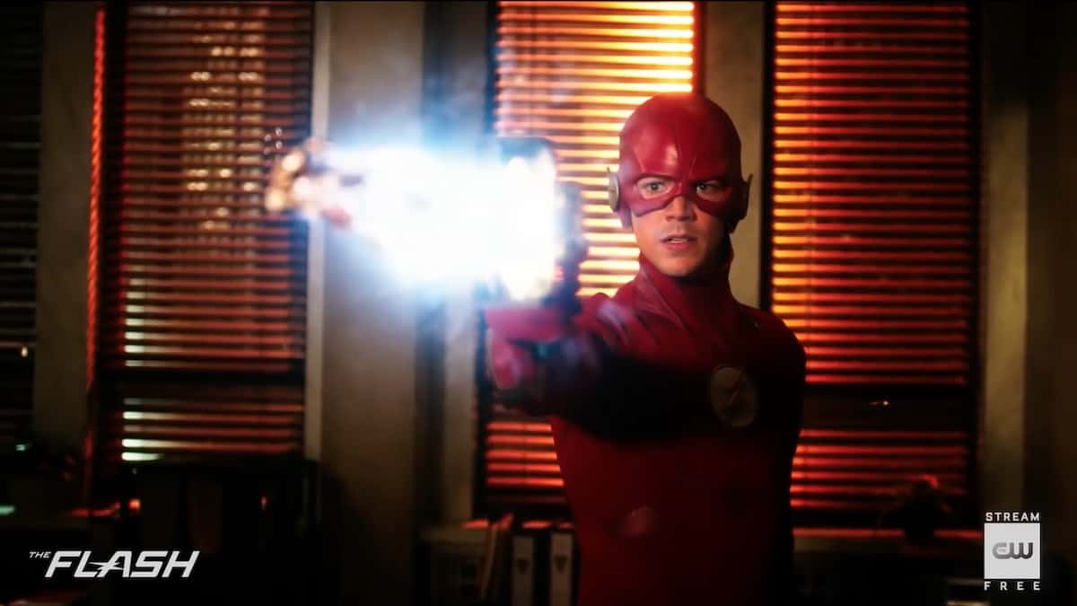 The Flash (Grant Gustin) shoots some lasers. Pic credit: The CW