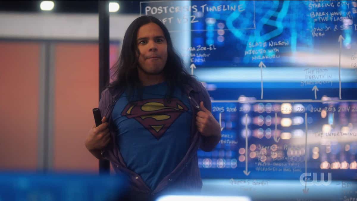 Cisco shows off his Superman shirt. Pic credit: The CW