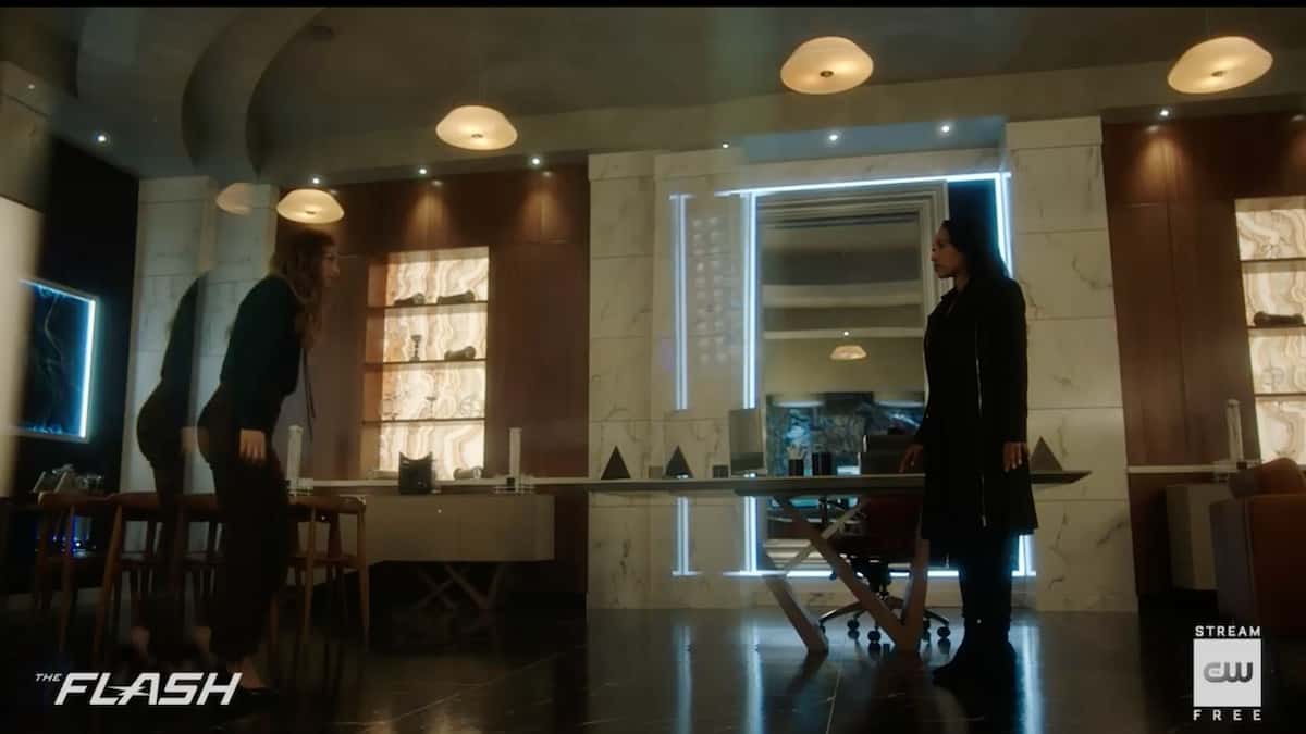 Iris (Candice Patton) meets Eva McColloch (Efrat Dor) in a mirror Prison in The Flash. Pic credit: The CW