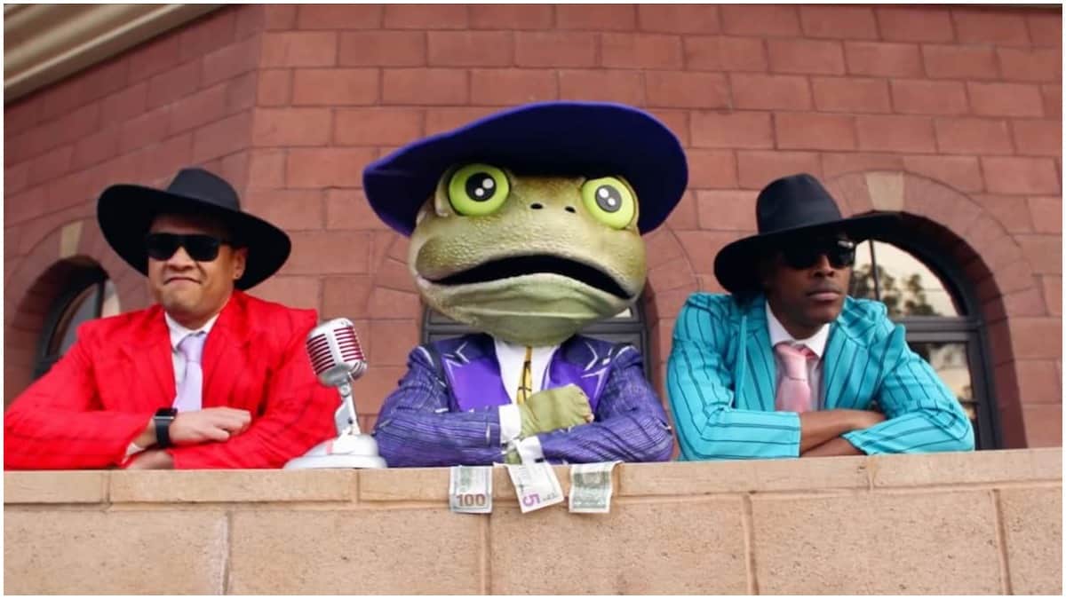 The Frog throws The Masked Singer panelists a bone. Pic credit: FOX