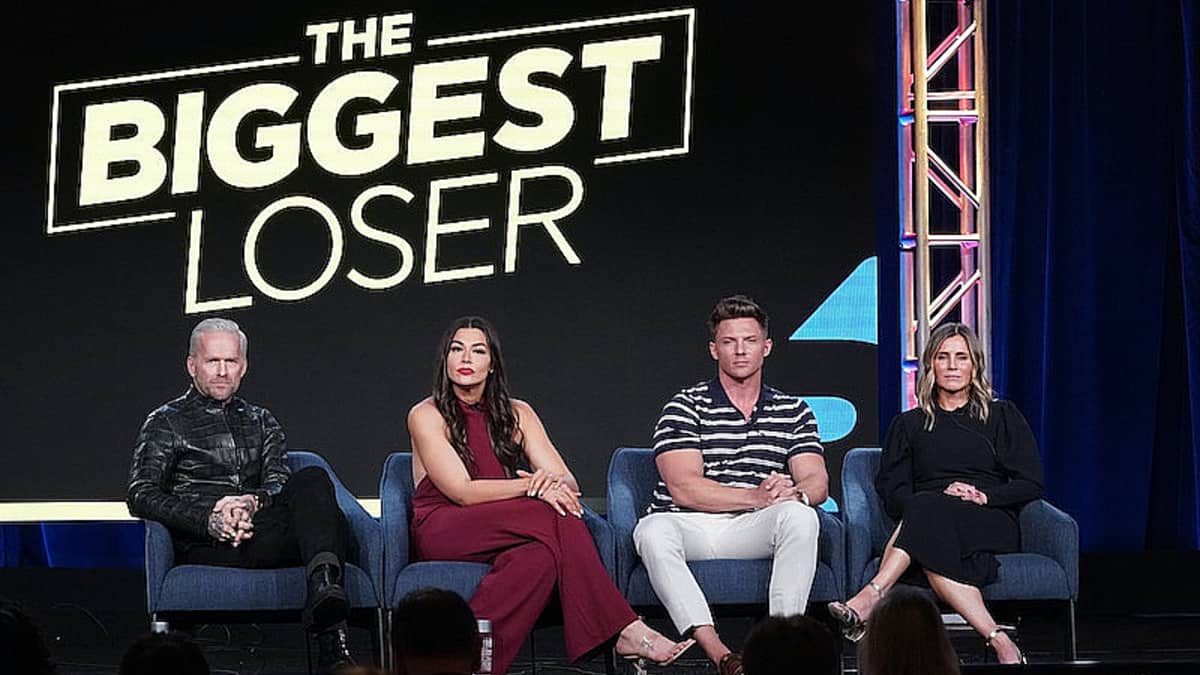 The Biggest Loser's Bob Harper, trainers Erica Lugo and Steve Cook, and USA executive Heather Olander at the Television Critics Association’s 2020 winter press tour. Pic credit: USA/ TCA/ Evans Vestal Ward/NBCUniversal
