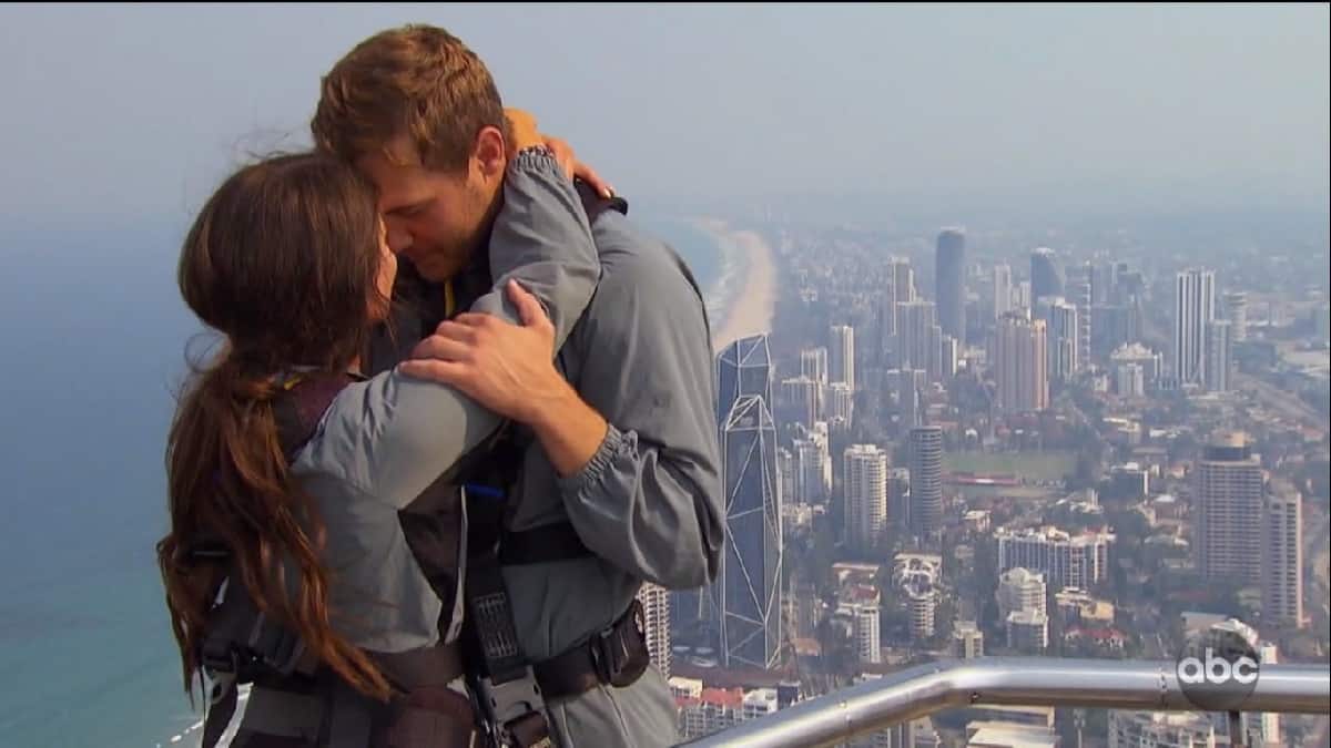 Bachelor Peter Weber hugs Madison on Fantasy Suite Week Date while Bungee Jumping