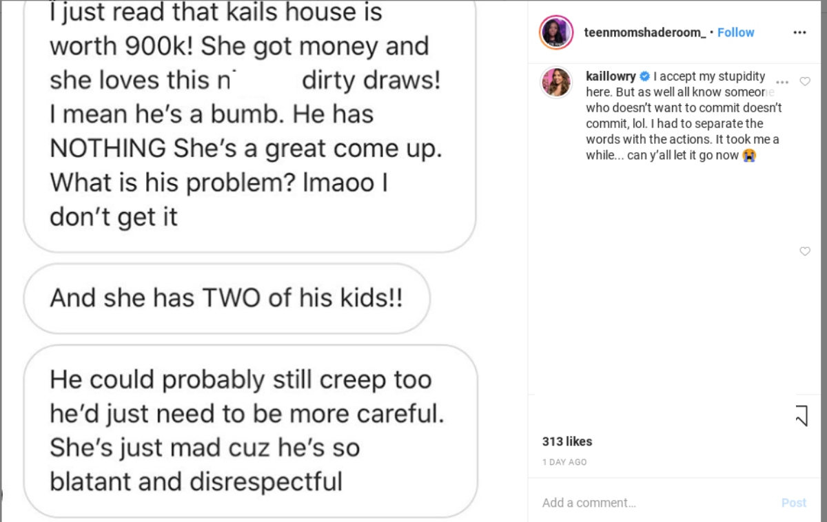 Kail Lowry responds to a fan Instagram account