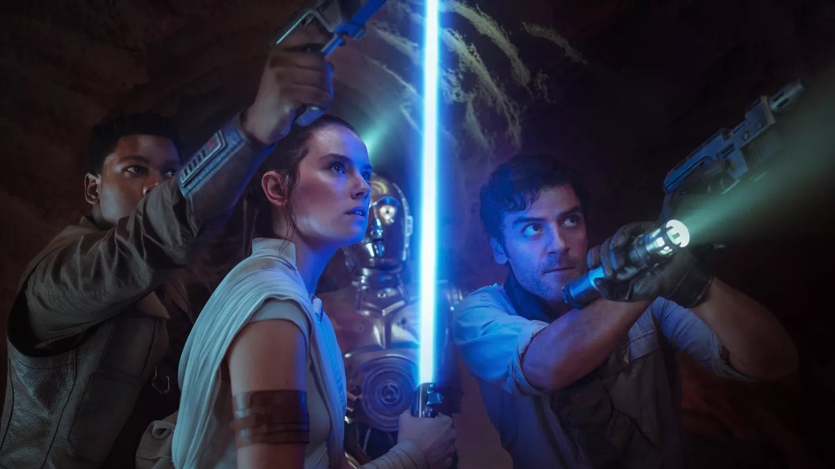 The stars of Star Wars: The Rise of Skywalker draw their weapons against an unseen enemy
