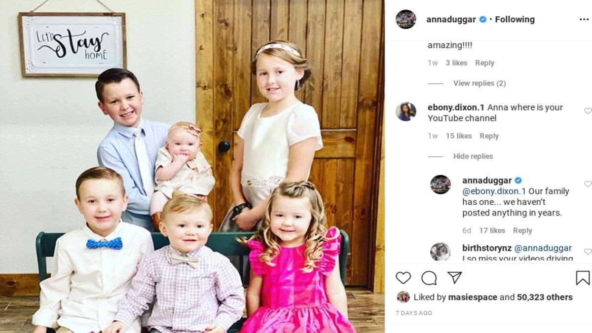 Anna Duggar's Instagram comments on YouTube channel.