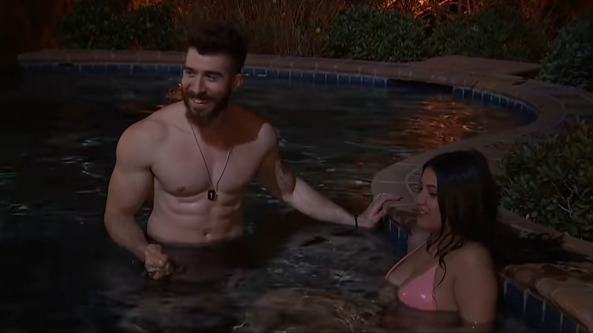 Two contestants on The Bachelor Presents: Listen to Your Heart share some hot tub time