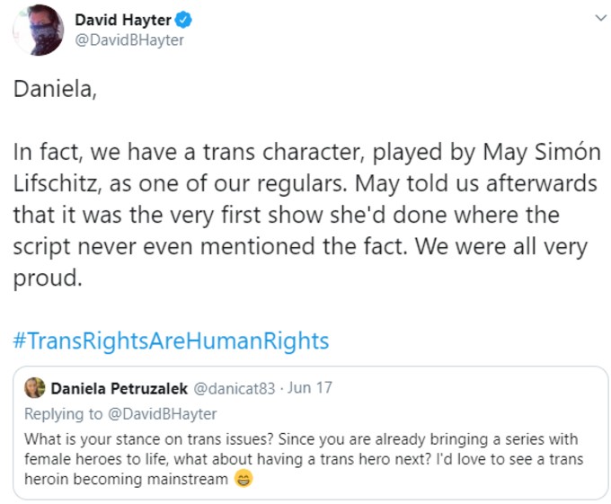 Tweet by show writer David Hayter on Lifschitz