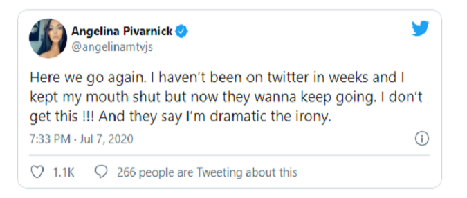 Angelina Pivarnick tweets a response to Mike Sorrentino drama