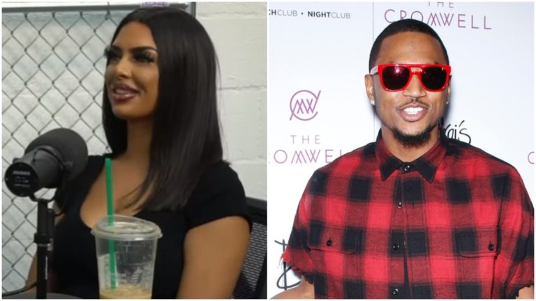 Aliza on the podcast and Trey Songz poses on the red carpet