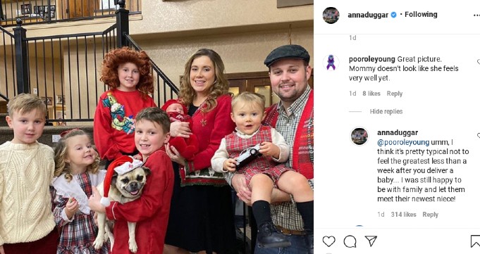 Anna Duggar's response to a comment.
