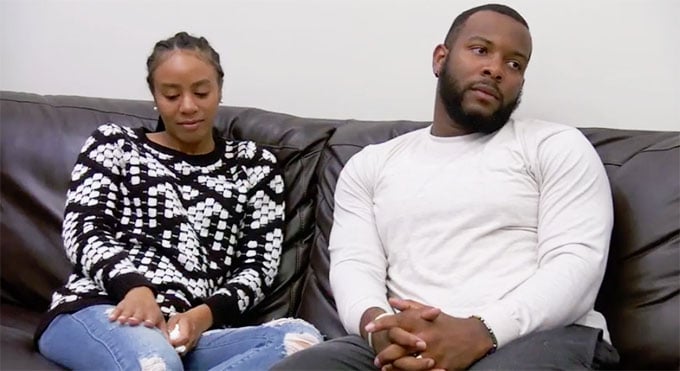 MAFS Season 11 couple Karen and Miles sitting on couch unhappy