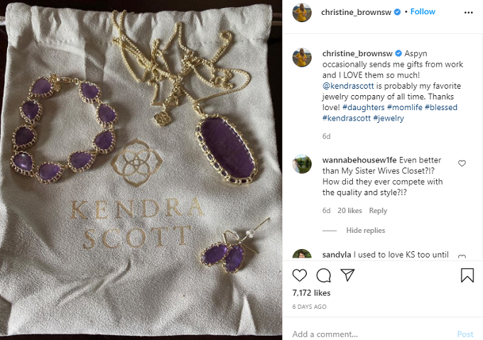 Christine's Instagram pic of Kendra Scott jewelry 