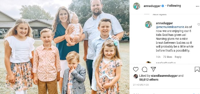 Anna Duggar comments on Instagram.
