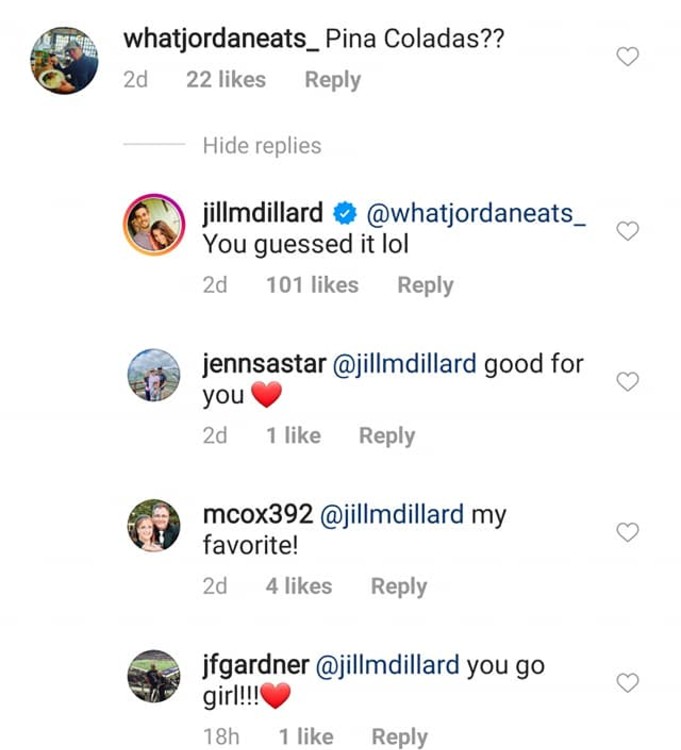 Jill confirms she has a pina colada. 