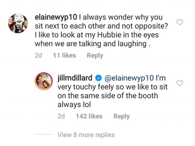 Jill responds to fan on Instagram.