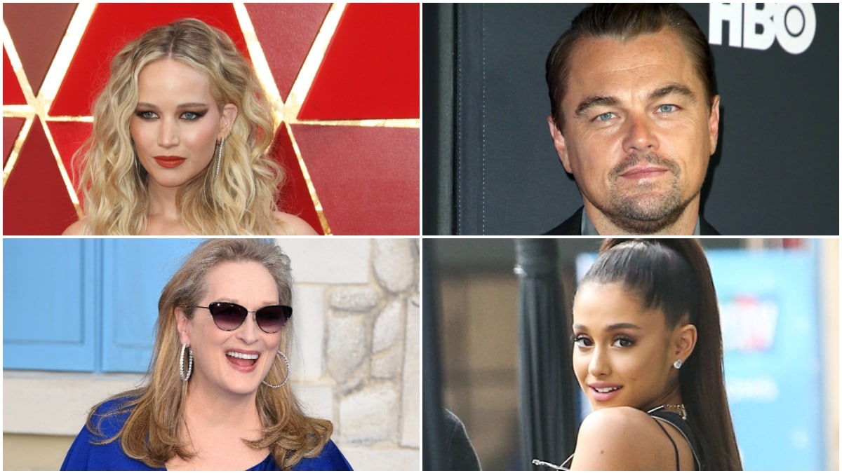 Jennifer Lawrence, Leonardo DiCaprio, Arianna Grande, and Meryl Streep on the red carpet