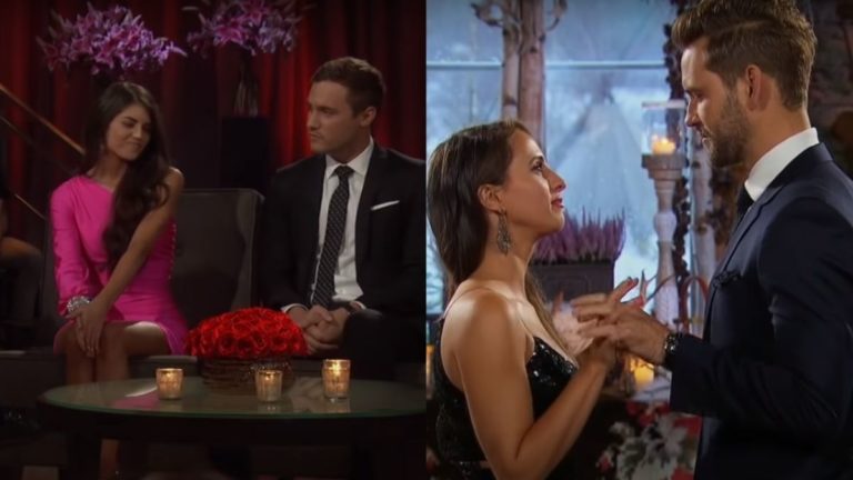 Madison Prewett and Peter Weber on the After the Final Rose couch next to Vanessa Grimaldi and Nick Viall getting engaged