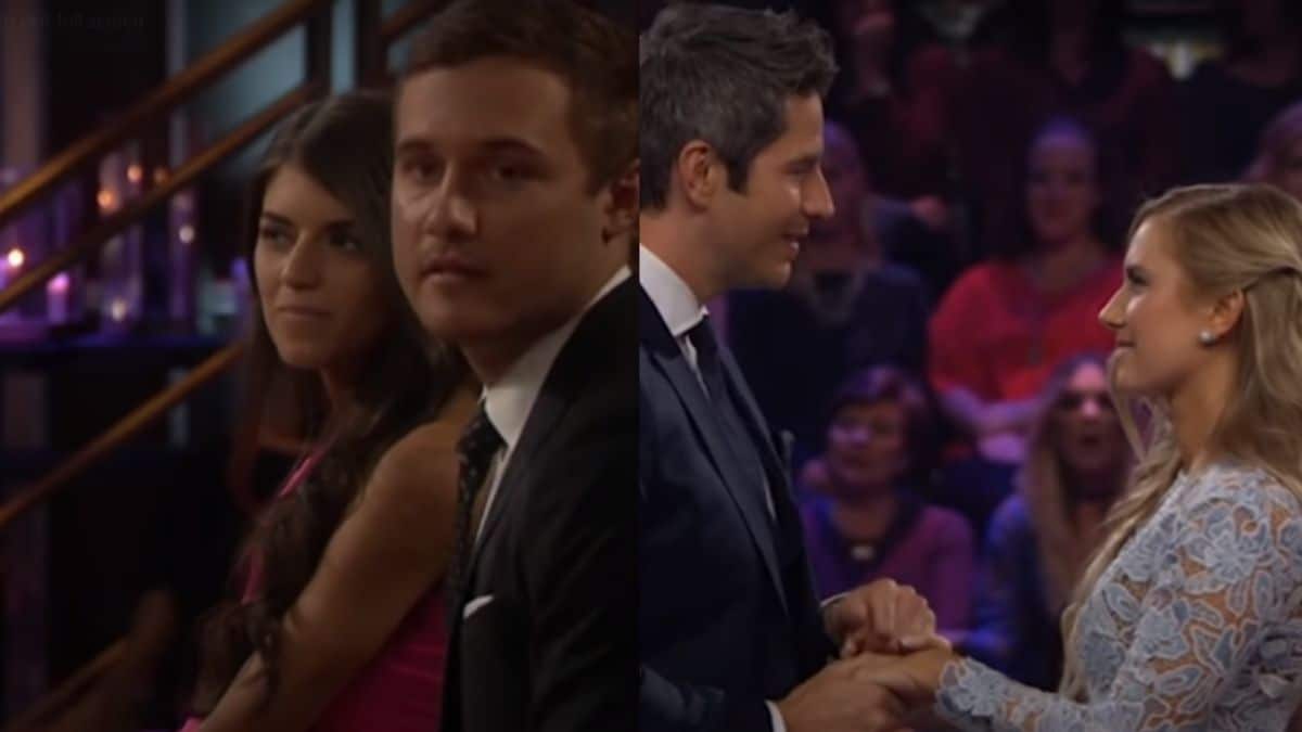 Peter Weber and Madison Prewett next to Arie Luyendyk Jr and Lauren Burnham during After the Final Rose