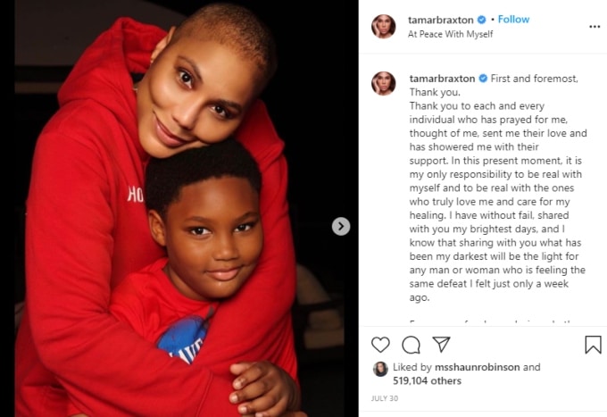 Tamar Braxton Instagram message