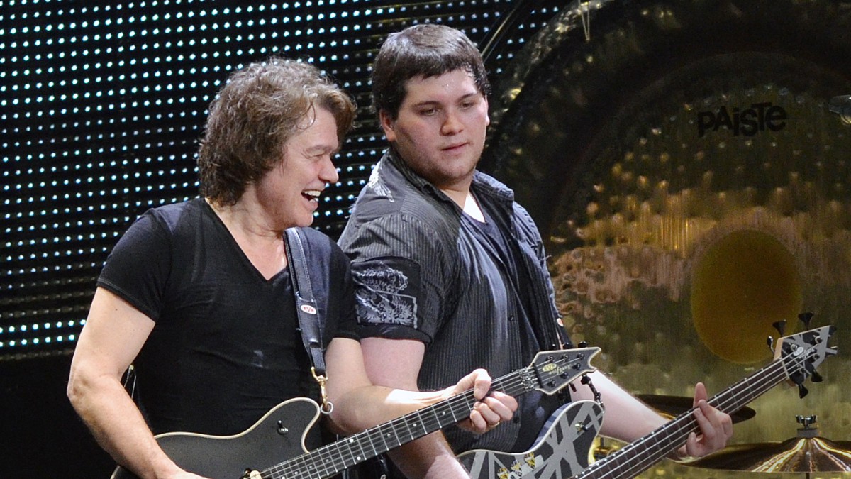Eddie and Wolfgang Van Halen perform on stage