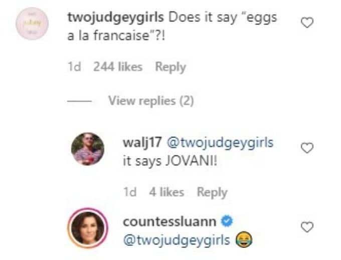 Instagram comments from RHONY housewife, Luann de Lesseps Instagram