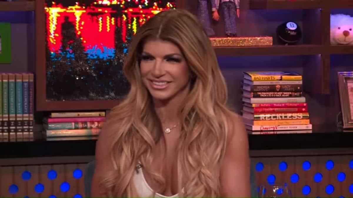 Teresa Giudice during an episode of WWHL with Andy Cohen