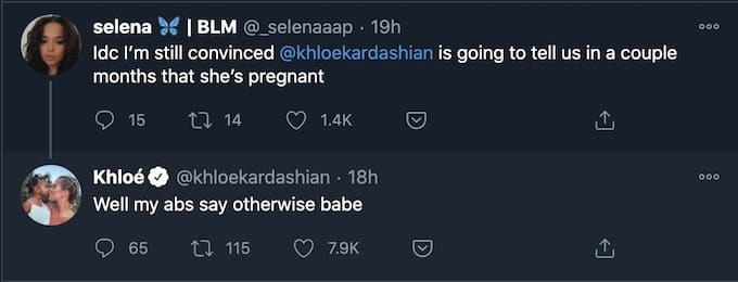 khloe kardashian replies to twitter comment