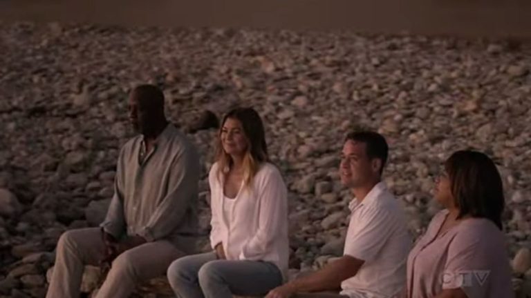 Mer sits with George, Bailey, and Richard