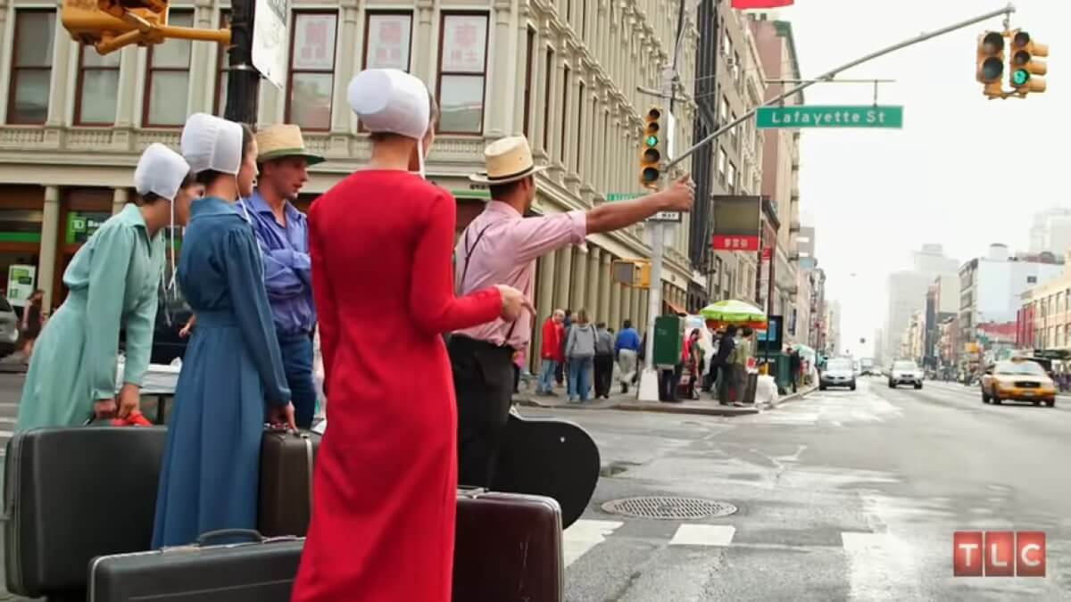 Return to Amish cast attempting to catch a cab in New York