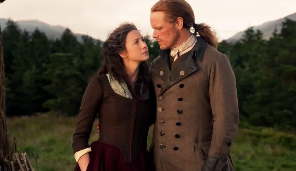 Caitriona Balfe as Claire and Sam Heughan as Jamie, as seen in Starz's Outlander
