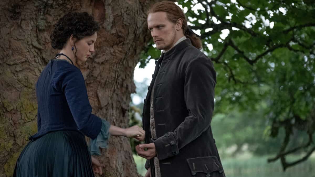 Caitriona Balfe as Claire and Sam Heughan as Jamie, as seen in Season 5 of Starz's Outlander