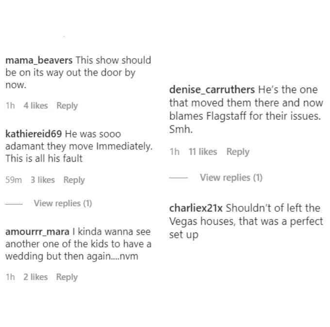 Fan comments on Sister Wives via TLC Instagram