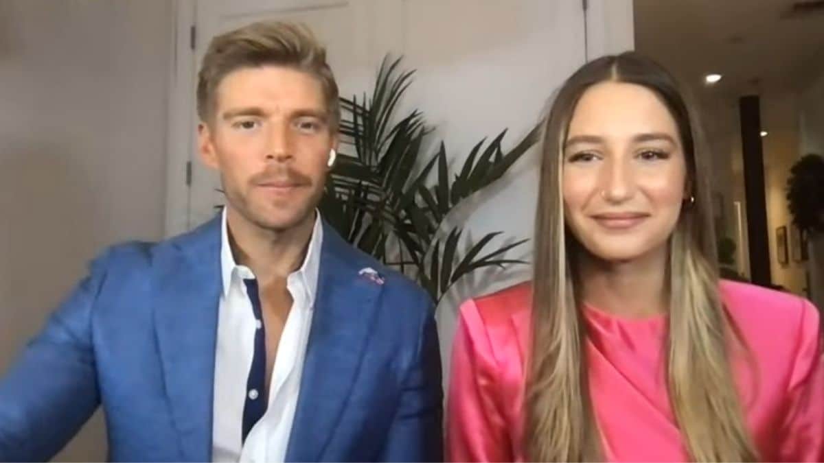 Kyle Cooke and Amanda Batula during an episode of WWHL