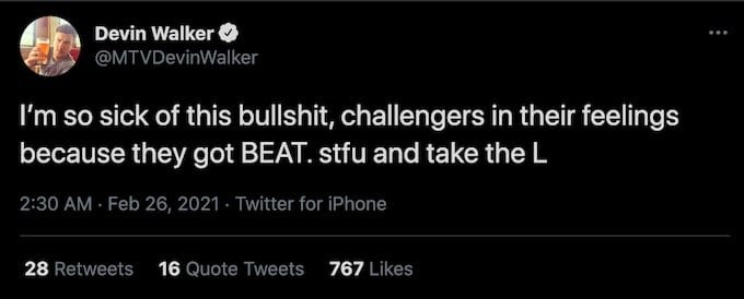 devin walker tweets about challengers in their feelings on double agents
