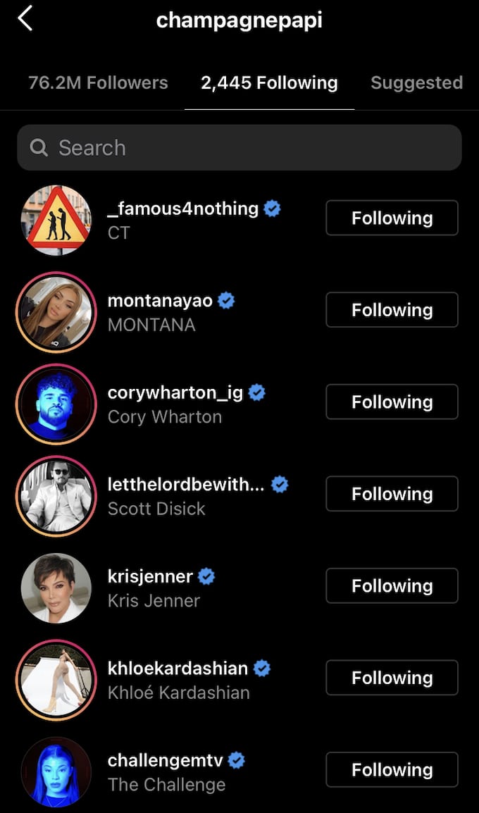 drake following the challenge ct and cory on instagram
