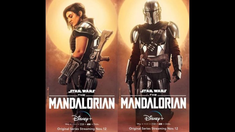 Cara Dune and The Mandalorian are shown in poster form