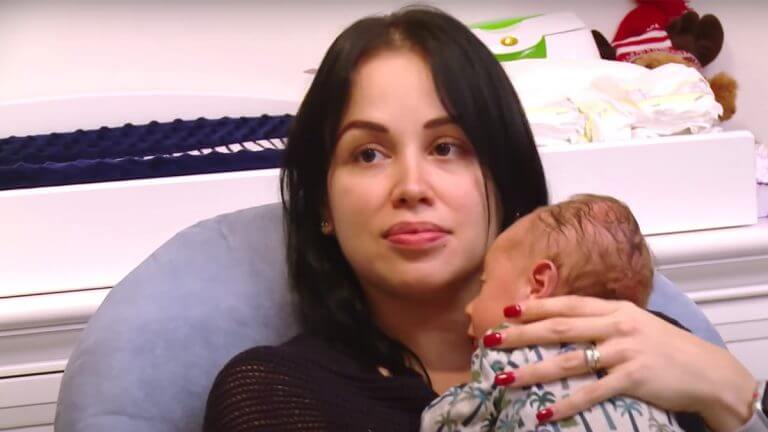 Paola Mayfield just after giving birth to Axel on 90 Day Fiance.