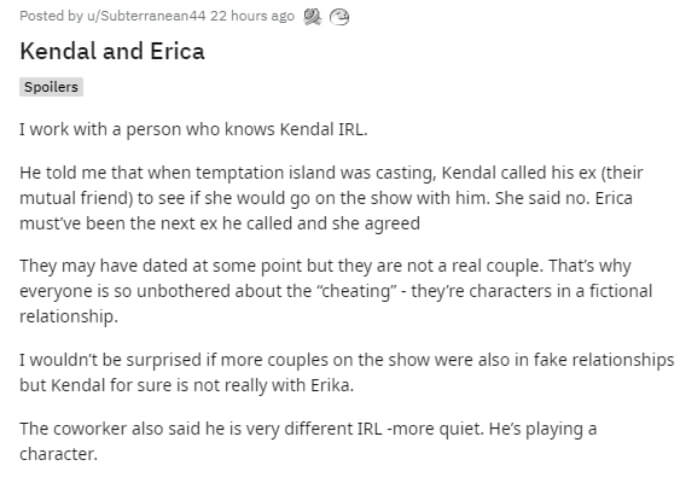 A fan believes Kendal and Erica are faking their relationship